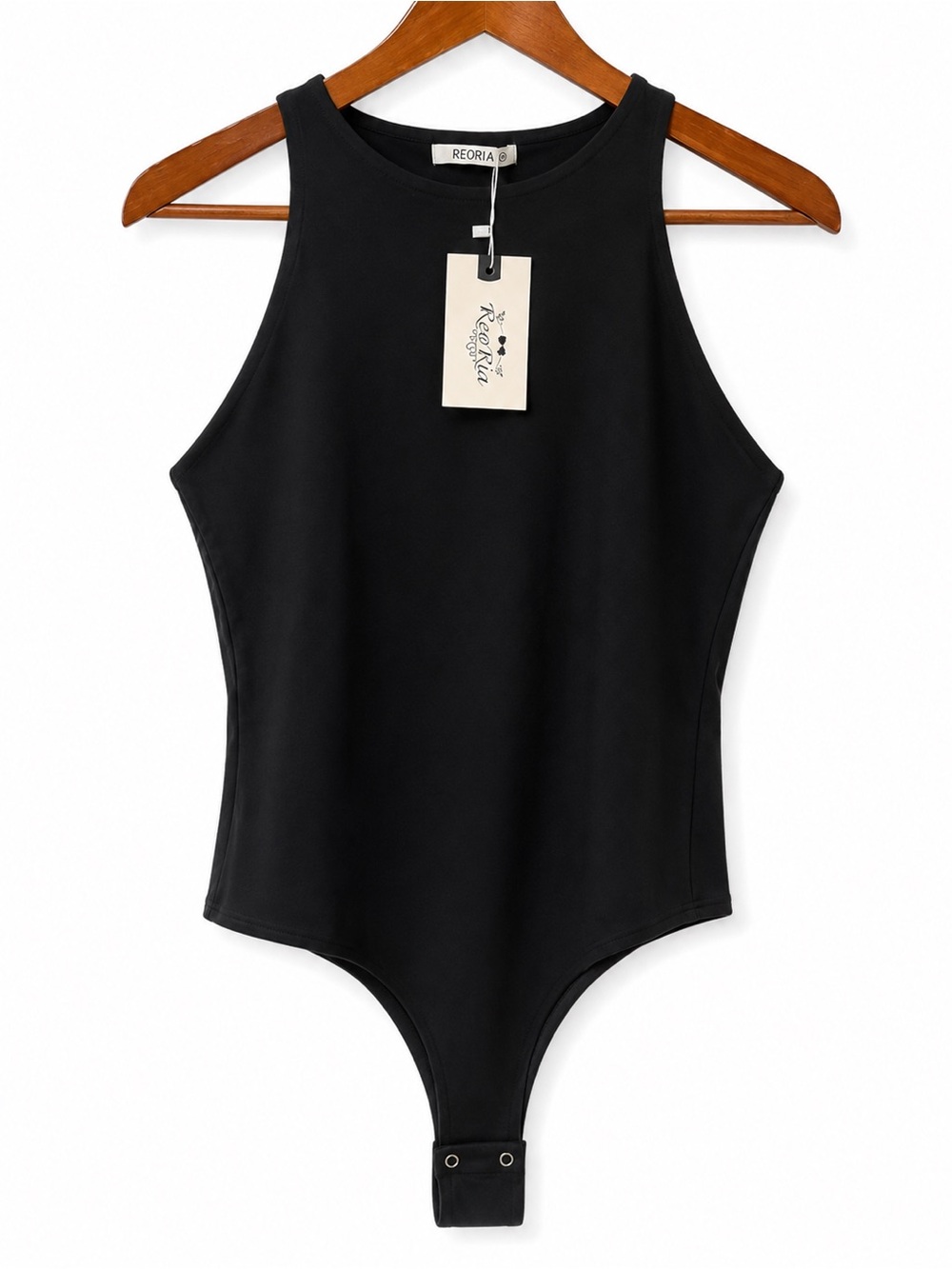 ReoRia Black Sleeveless High-Neck Womens One Piece Bodysuit